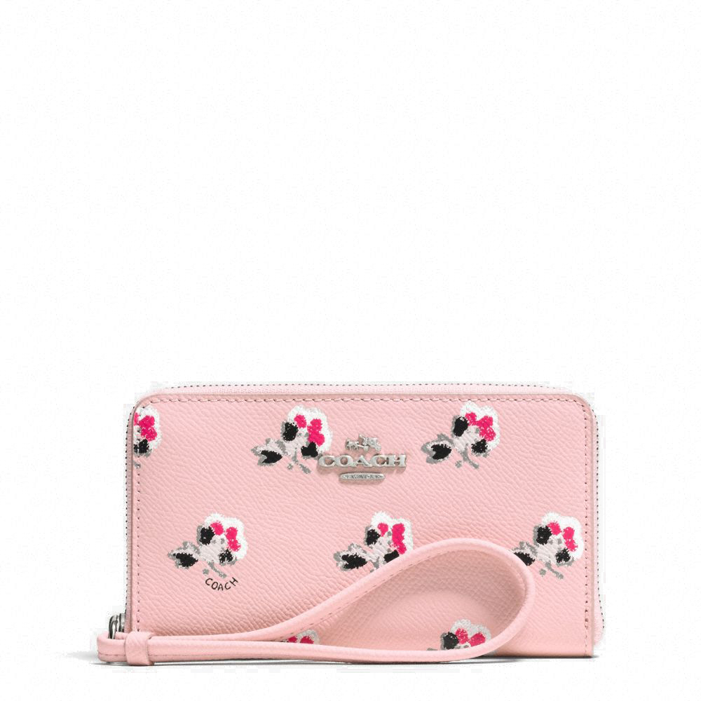 Floral Crossgrain Leather East / West Universal Zip Case Wristlet Wallet Pink # 63965B